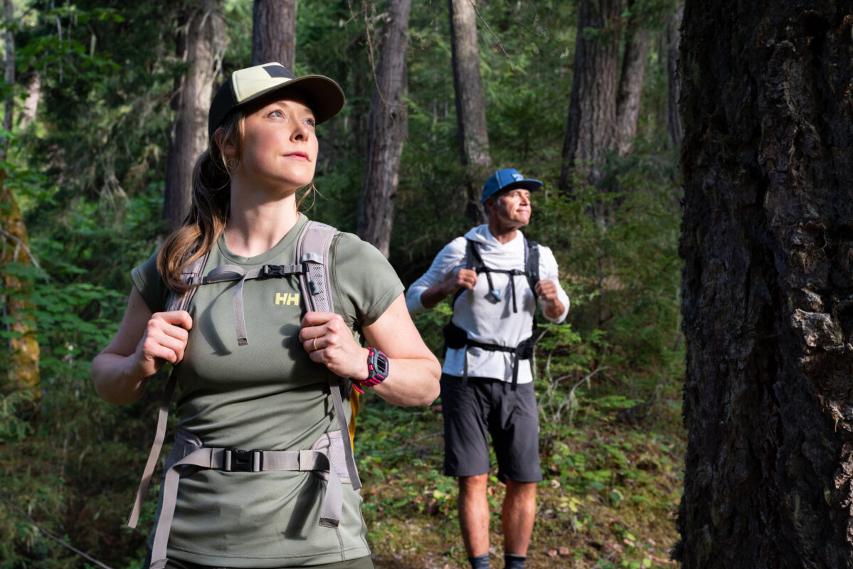 Hikers wearing Helly Hansen UPF clothing to protect against UV rays